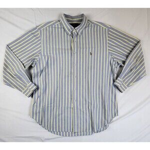 Ralph Lauren Mens 34/35  Blue Yellow Striped Classic Fit L/S Button Down Shirt